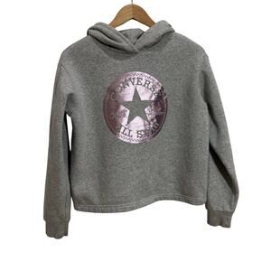 Converse Youth Girl XL Long Sleeve Hooded Sweatshirt Grey Pink Casual